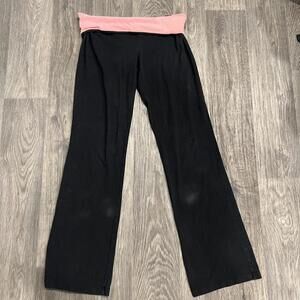 Pink and black foldover flares yoga pants
